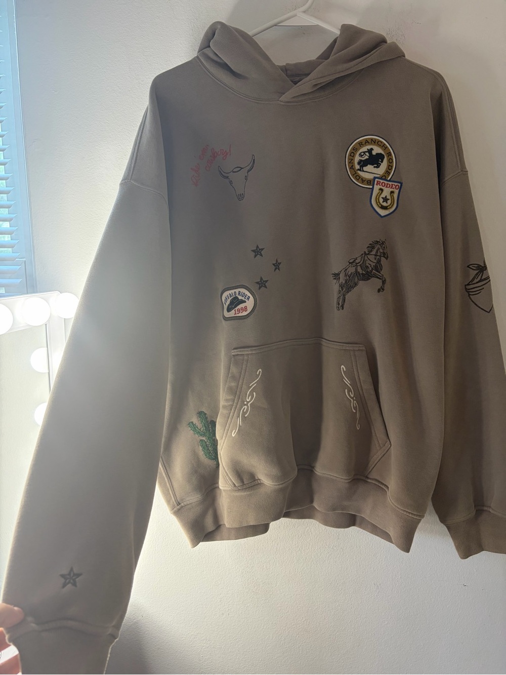 Y2K Abercrombie & Fitch Olive Brown V-Neck Sweater with Western Patches